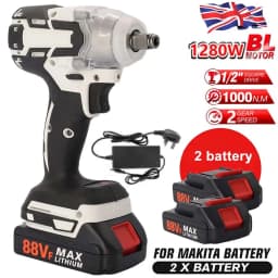 580NM Cordless Electric Impact Wrench 1/2 inch Power Tools Compatible Makita 21V 1/2PCS Battery Wrench with Toolbox Set