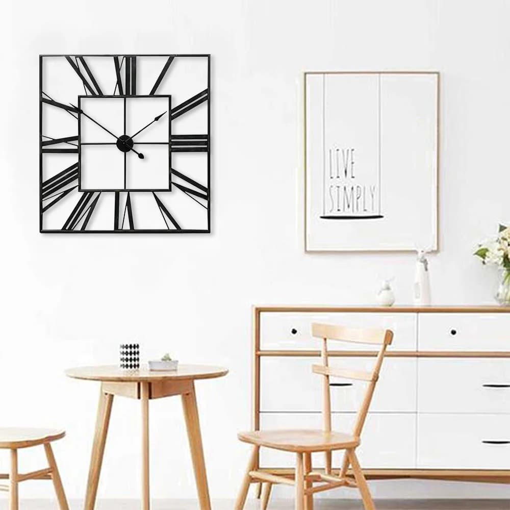 【Lifeideas】Modern 3D Large Wall Clock Roman Numeral Retro Square Decor Silent Clock Nordic Restaurant Living Room Decoration A
