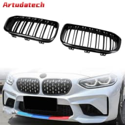 Artudatech Front Kidney Grill Grille Fit for BMW 1 Series F20 F21 2015-2017 Gloss Black Double