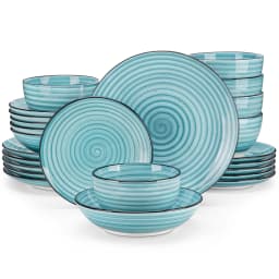 Vancasso 24/48 Piece Blue Plates Dinner Sets Two-Sided Dinnerware Sets Handpainted Spiral With 6 Dinner Plate/Dessert/Soup/Bowl