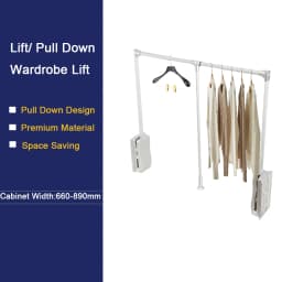 Lift/Pull Down Adjustable Width Wardrobe Clothes Hanging Rail Soft Return Cloakroom Wardrobe Telescopic LiftClothes Rail
