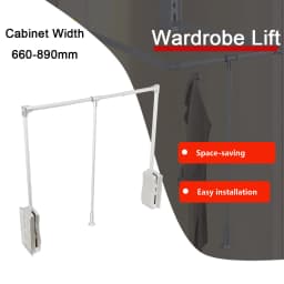 Lift/Pull Down Adjustable Width Wardrobe Clothes Hanging Rail Soft Return Cloakroom Wardrobe Telescopic LiftClothes Rail