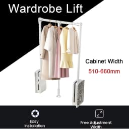Lift/Pull Down Adjustable Width Wardrobe Clothes Hanging Rail Soft Return Cloakroom Wardrobe Telescopic LiftClothes Rail