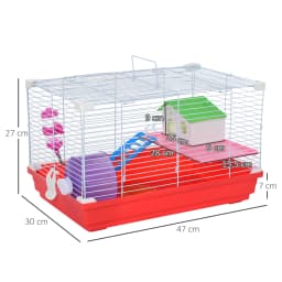 PawHut Hamster Cage, Small Gerbil Cage 2 Tiers Portable with Handle, Exercise Wheel, Water Bottle, Dishes