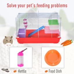 PawHut Hamster Cage, Small Gerbil Cage 2 Tiers Portable with Handle, Exercise Wheel, Water Bottle, Dishes