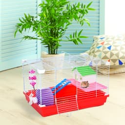 PawHut Hamster Cage, Small Gerbil Cage 2 Tiers Portable with Handle, Exercise Wheel, Water Bottle, Dishes