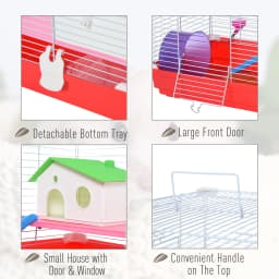 PawHut Hamster Cage, Small Gerbil Cage 2 Tiers Portable with Handle, Exercise Wheel, Water Bottle, Dishes