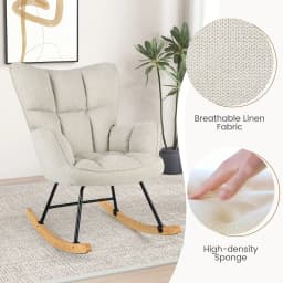 GOFLAME Linen Nursery Rocking Chair Modern Rocking Accent Chair Glider Rocker Armchair