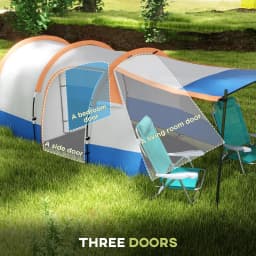 Outsunny 2-3 Man Camping Tent, Tunnel Tent with Weights, Bedroom and Living Room, 2000mm Waterproof