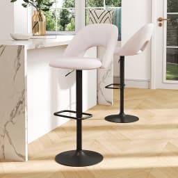 2-Pcs Linen Counter Swivel Height Breakfast Bar Stools with Footrest Backrest, Height Adjustable Dining Room High Chair