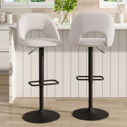2-Pcs Linen Counter Swivel Height Breakfast Bar Stools with Footrest Backrest, Height Adjustable Dining Room High Chair