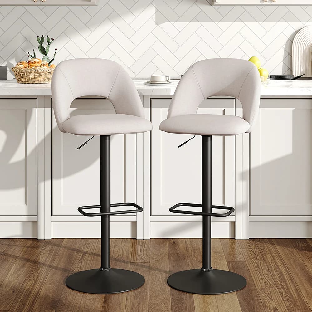2-Pcs Linen Counter Swivel Height Breakfast Bar Stools with Footrest Backrest, Height Adjustable Dining Room High Chair