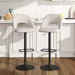 2-Pcs Linen Counter Swivel Height Breakfast Bar Stools with Footrest Backrest, Height Adjustable Dining Room High Chair