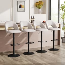 2-Pcs Linen Counter Swivel Height Breakfast Bar Stools with Footrest Backrest, Height Adjustable Dining Room High Chair