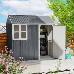 7 X 6 ft Metal Garden Shed Outdoor Storage Shed W/ Door Sloped Roof, Dark Gray