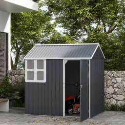 7 X 6 ft Metal Garden Shed Outdoor Storage Shed W/ Door Sloped Roof, Dark Gray