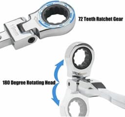 8mm-19mm Metric Replaceable Diameter One-Way Ratchet Heads, 20 Piece Flex Head Ratchet Wrench Set, Combination Ended Spanner Kit