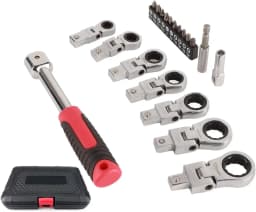 8mm-19mm Metric Replaceable Diameter One-Way Ratchet Heads, 20 Piece Flex Head Ratchet Wrench Set, Combination Ended Spanner Kit
