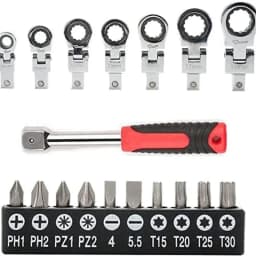8mm-19mm Metric Replaceable Diameter One-Way Ratchet Heads, 20 Piece Flex Head Ratchet Wrench Set, Combination Ended Spanner Kit