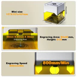 TWO TREES TS1 Mini Laser Engraver 80x80mm Engraving Area 0.1mm Accuracy Bluetooth/USB Connection | Lightburn/LaserGRBL