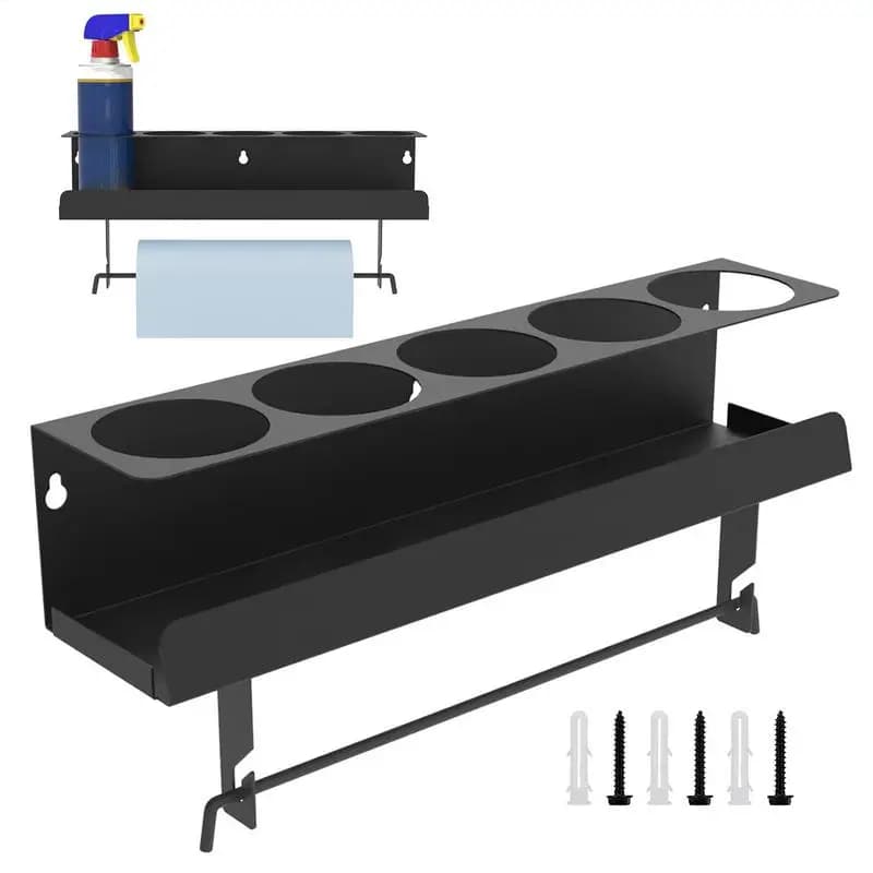Spray Can/Paper Towel Holder Paint Bottle Storage Rack Steel Wall Mount Shelf Tool Organizer For Garage Craft Workspaces