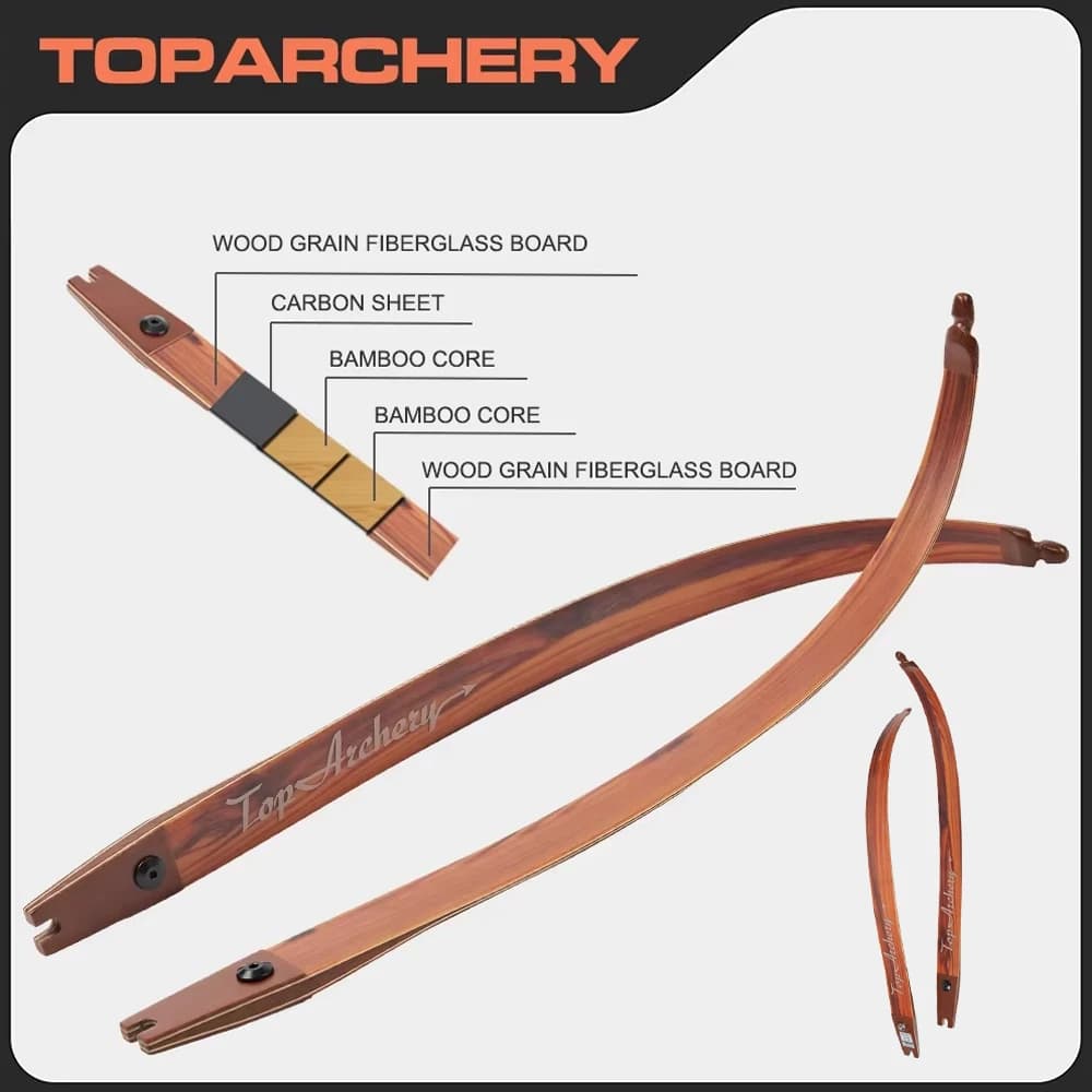 Toparchery 62" ILF Recurve Bow Limb Bamboo Carbon Core Suit for 17/19inch ILF Bow Handle for Hunting Bow Accessories, 25~60lbs