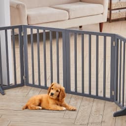 Voltsify Wooden Foldable Freestanding Panel Pet Gate, White & Grey for Entryways Halls Bedrooms