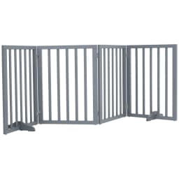 Voltsify Wooden Foldable Freestanding Panel Pet Gate, White & Grey for Entryways Halls Bedrooms