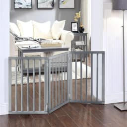 Voltsify Wooden Foldable Freestanding Panel Pet Gate, White & Grey for Entryways Halls Bedrooms