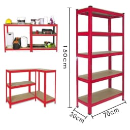BRIEFNESS Multi-Purpose Organiser Garage Shelving Unit Boltless Assembly Red 5 Tier Storage Rack Weighing Capacity 875kg