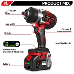 ONEVAN 2800N.M Brushless Electric Impact Wrench 1/2 Inch Cordless Torque Wrench Drill Power Tool For Makita 18V Battery Pin