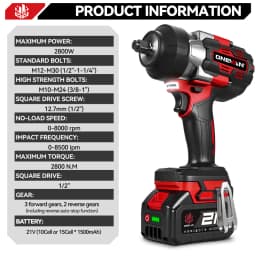 ONEVAN 2800N.M Brushless Electric Impact Wrench 1/2 Inch Cordless Torque Wrench Drill Power Tool For Makita 18V Battery Pin