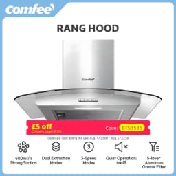 COMFEE' 60cm Chimney Cooker Range Hood Kitchen Stainless Steel Extractor with 3-Speed Modes LED Light & Glass
