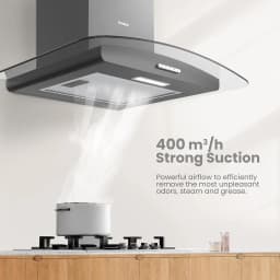 COMFEE' 60cm Chimney Cooker Range Hood Kitchen Stainless Steel Extractor with 3-Speed Modes LED Light & Glass