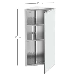 HOMCOM Bathroom Corner Wall Mirror Storage Cabinet Cupboard Stainless Steel