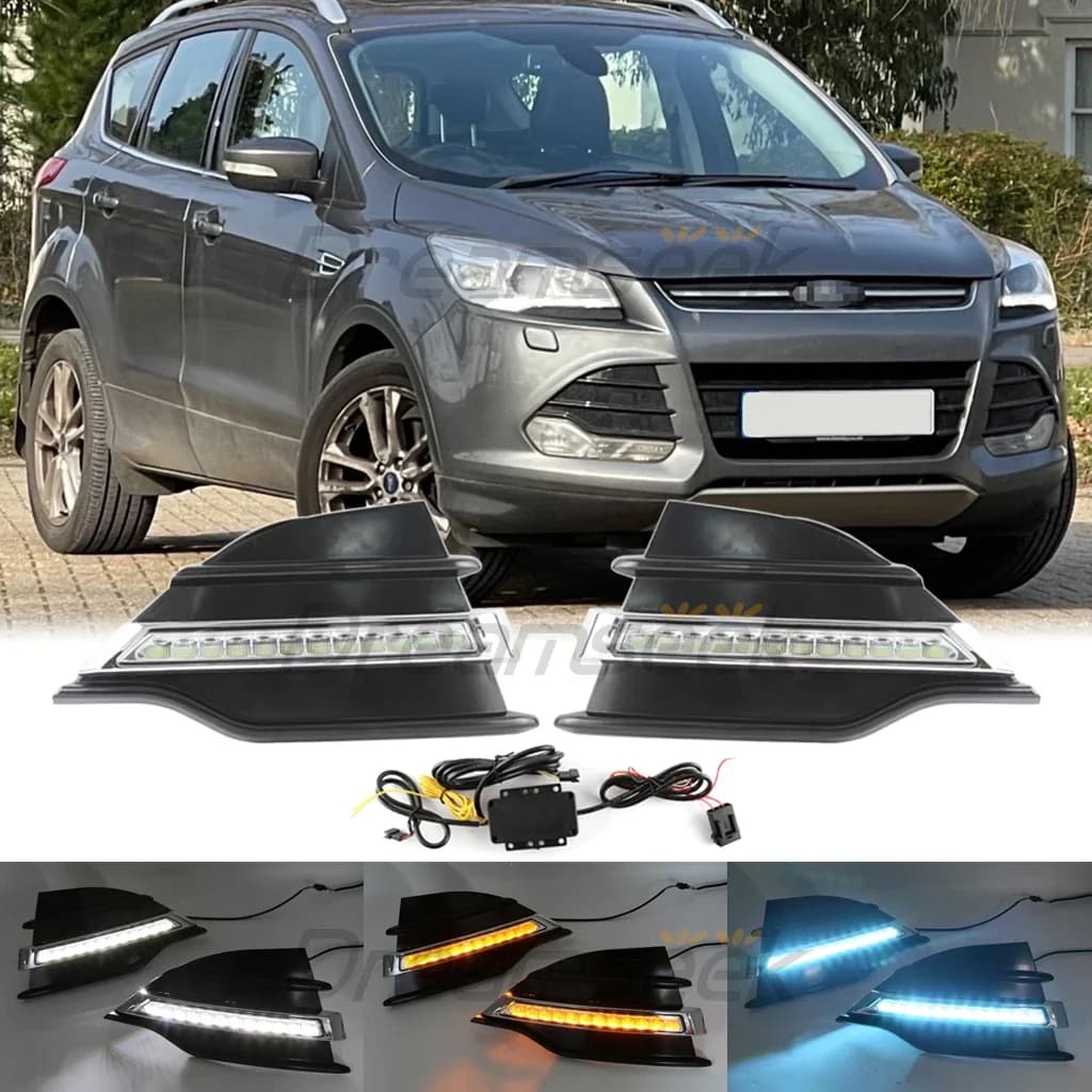 LED DRL Daytime Running Light For Ford Kuga / Escape 2013 2014 2015 2016 Fog Braking Driving Lamp With Turn Signal