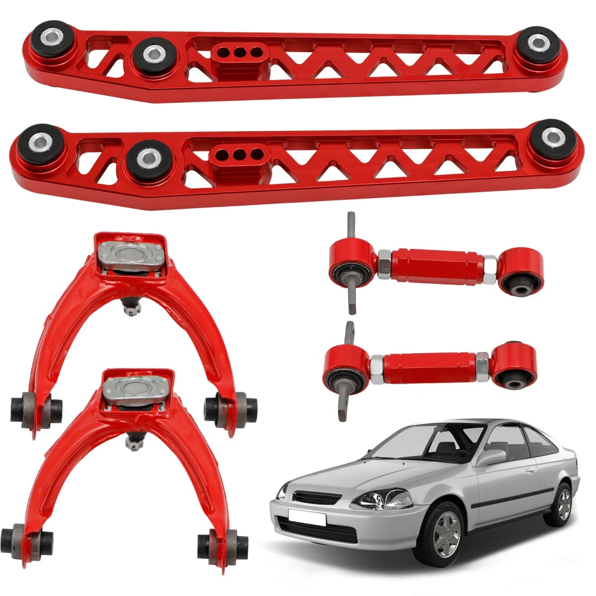 6pcs Adjustable Lower Control Arm + Rear Camber Kit for Honda Civic 1996-2000 EK3/EK4/EK5/EJ6/EJ7/EJ8/EJ9/EM1