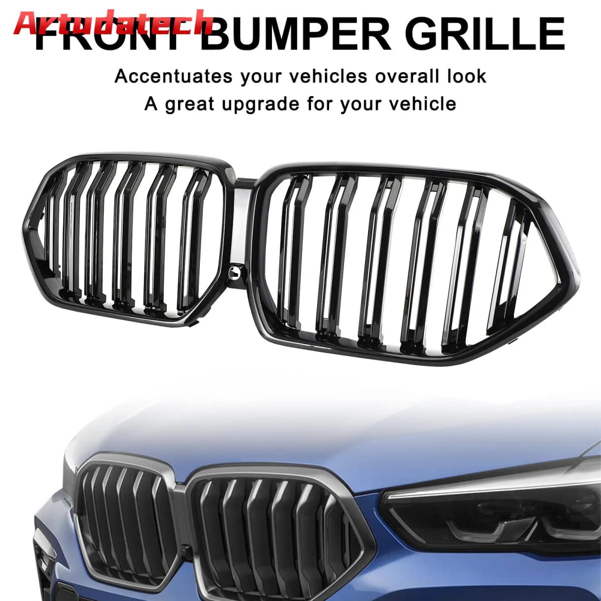 Artudatech Front Bumper Grille Grill Fit for BMW X6 G06 M50i 2020-2022 W/Camera Hole Black