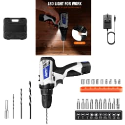 Electric Cordless Drill,3/8" Chuck, 2 Speed, 45Nm Power Drill with LED Light.