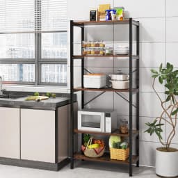 GOFLAME 5-Tier Bookshelf Bookcase Display Rack with Metal Frame-Coffee