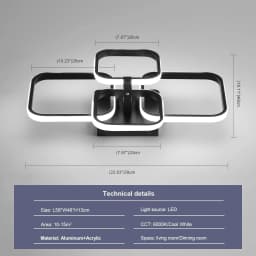 Modern Square Led Ceiling Light 60W Metal Acrylic Interior Light for Bedroom Study Room, Dining Room, Kitchen, Cold White Light