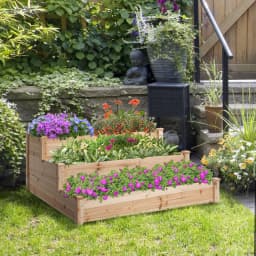 470L Wooden Raised Garden Bed 3-Tier Planter Kit for Patio 124L x 124W x 56H cm