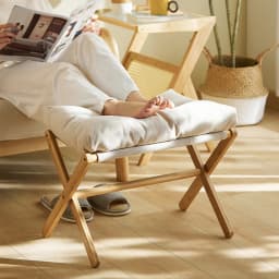 Folding Ottoman Sofa Upholstered Footstool Bamboo Leg Seat Furniture Stool