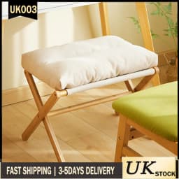 Folding Ottoman Sofa Upholstered Footstool Bamboo Leg Seat Furniture Stool