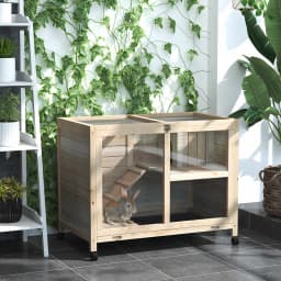 PawHut Wood Rabbit Hutch Bunny Cage Pet House Indoor W/ Tray Ramp