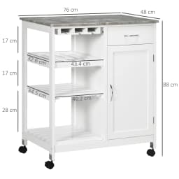 HOMCOM Kitchen Trolley Utility Cart W/ Wheel Wine Rack Open Shelf and Cabinet