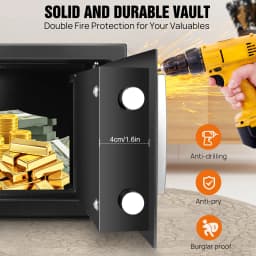 Digital Display Steel Security Safe Box, Electronic Code & Key Dual Lock, Large Home Office Money Cash Cabinet with 4.6L/8.5L/16L Sizes – Black