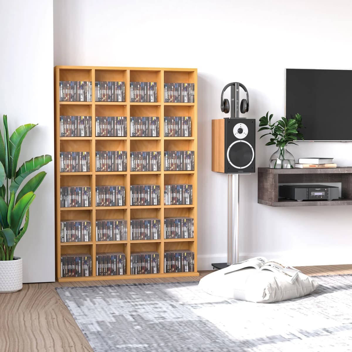 HOMCOM DVD CD Media Storage Rack, Video Display Unit, 89 x 130.5 cm, Beech