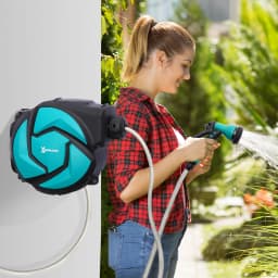 Water Hose Reel Compact Garden Patio Car Locking Auto Retract Spray Nozzle