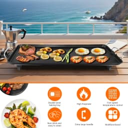 1500W Large Electric Health Food Grill Teppanyaki Grill with 5 Temperature Control for Kitchen Dinner Party Camping 73*28*8CM